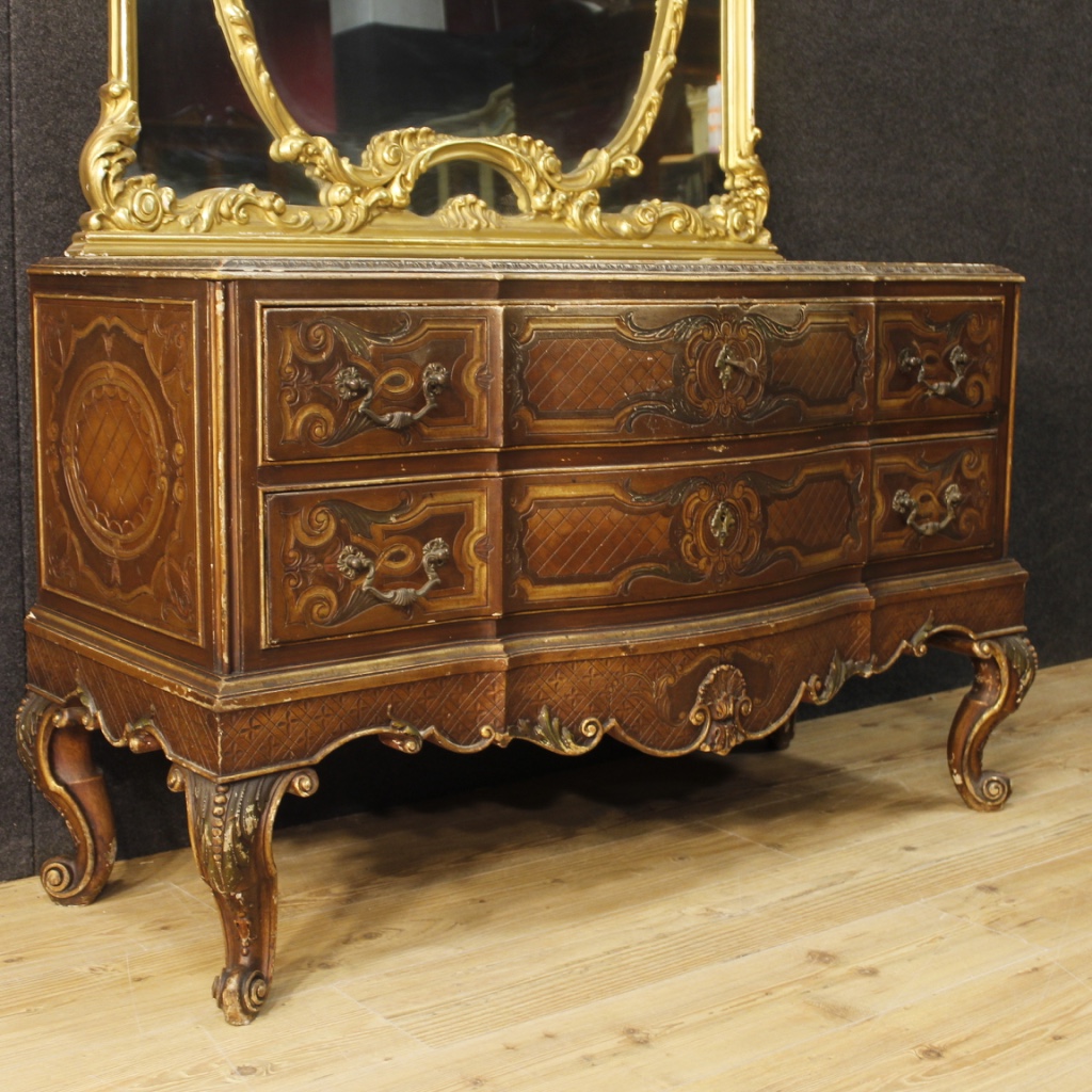 Italian Dresser With Mirror In Lacquered And Gilded Wood For Sale