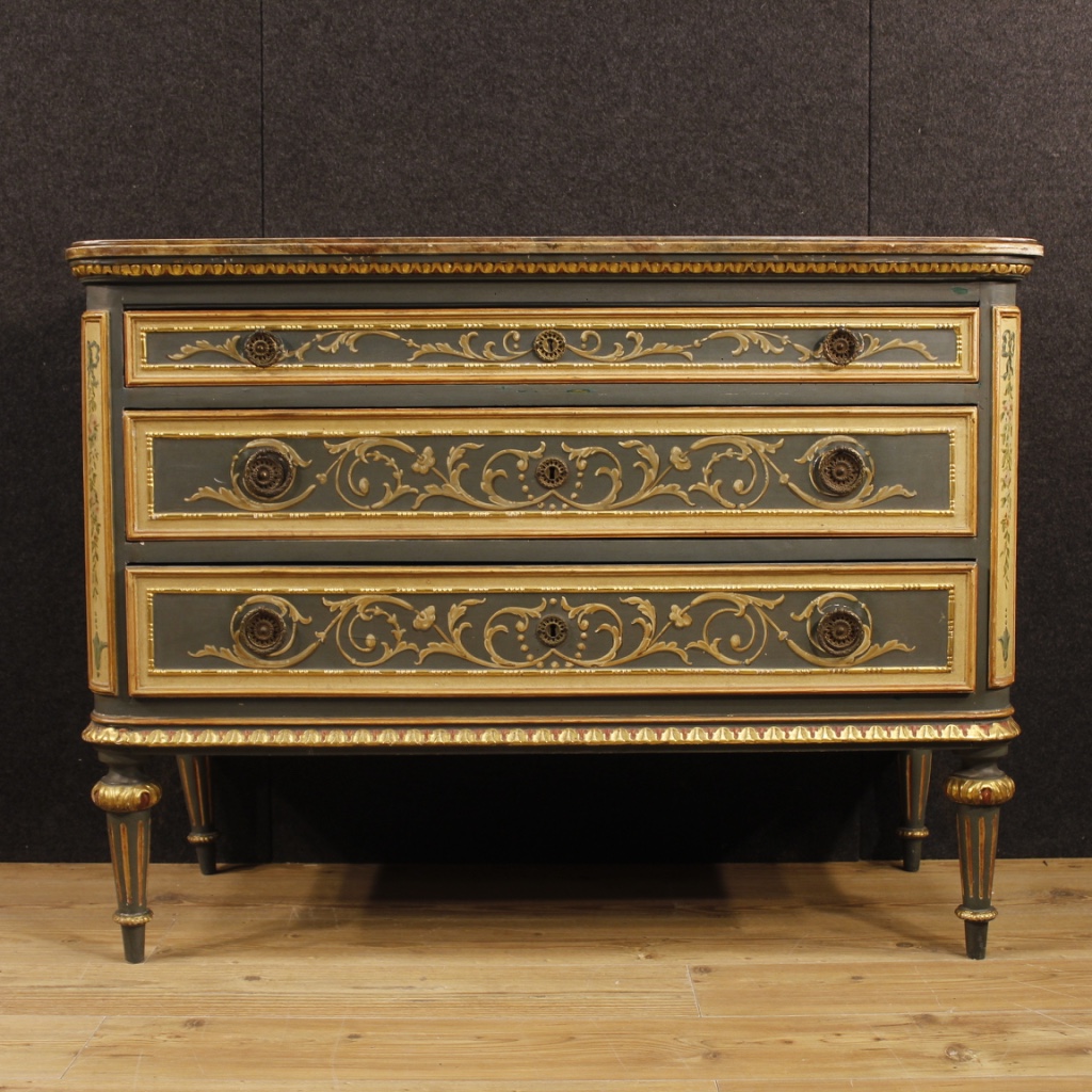 Italian Lacquered Gilded And Painted Dresser In Louis Xvi Style