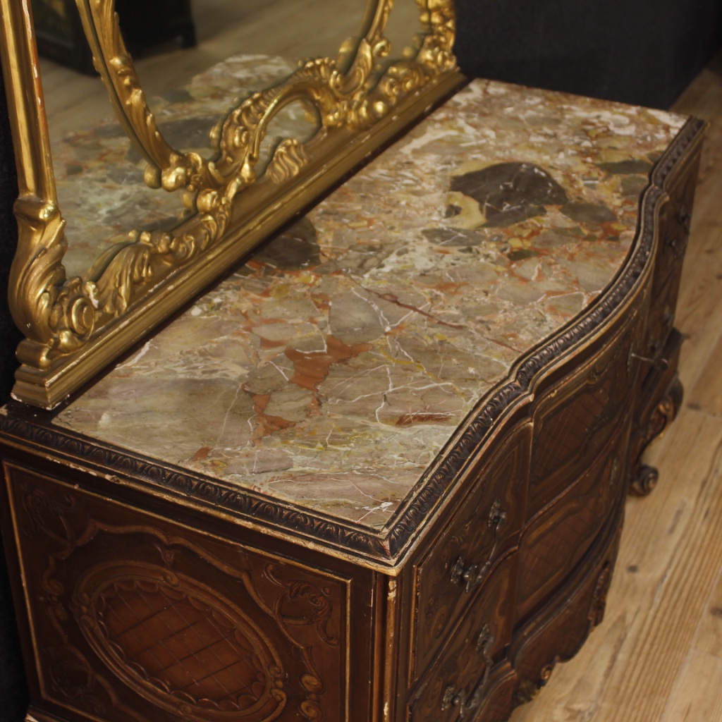 Italian Dresser With Mirror In Lacquered And Gilded Wood For Sale