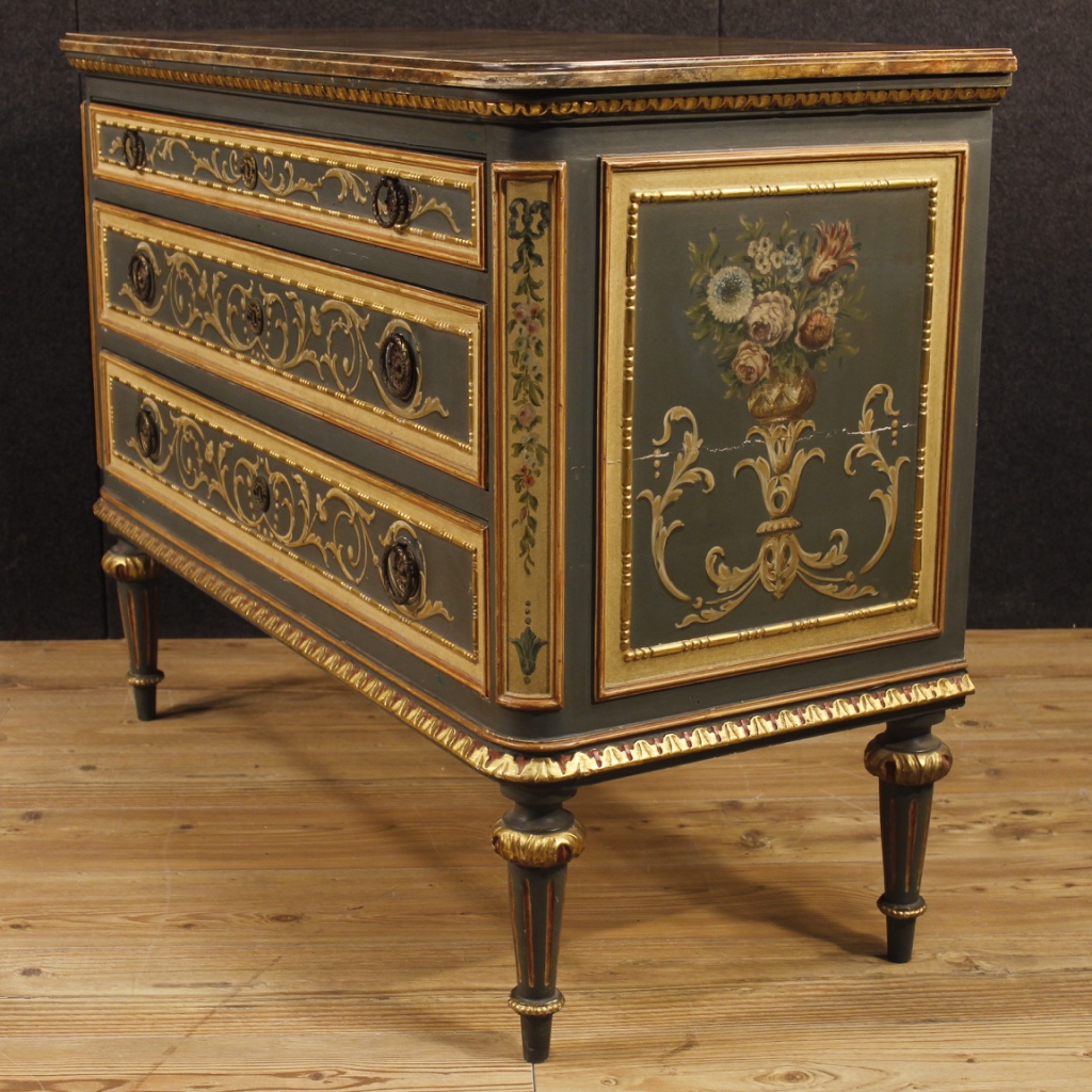 Italian Lacquered Gilded And Painted Dresser In Louis Xvi Style