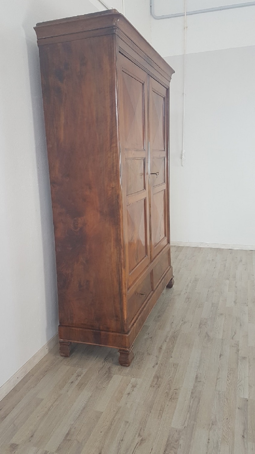 19th Century Italian Charles X Walnut Pair Of Wardrobes For Sale