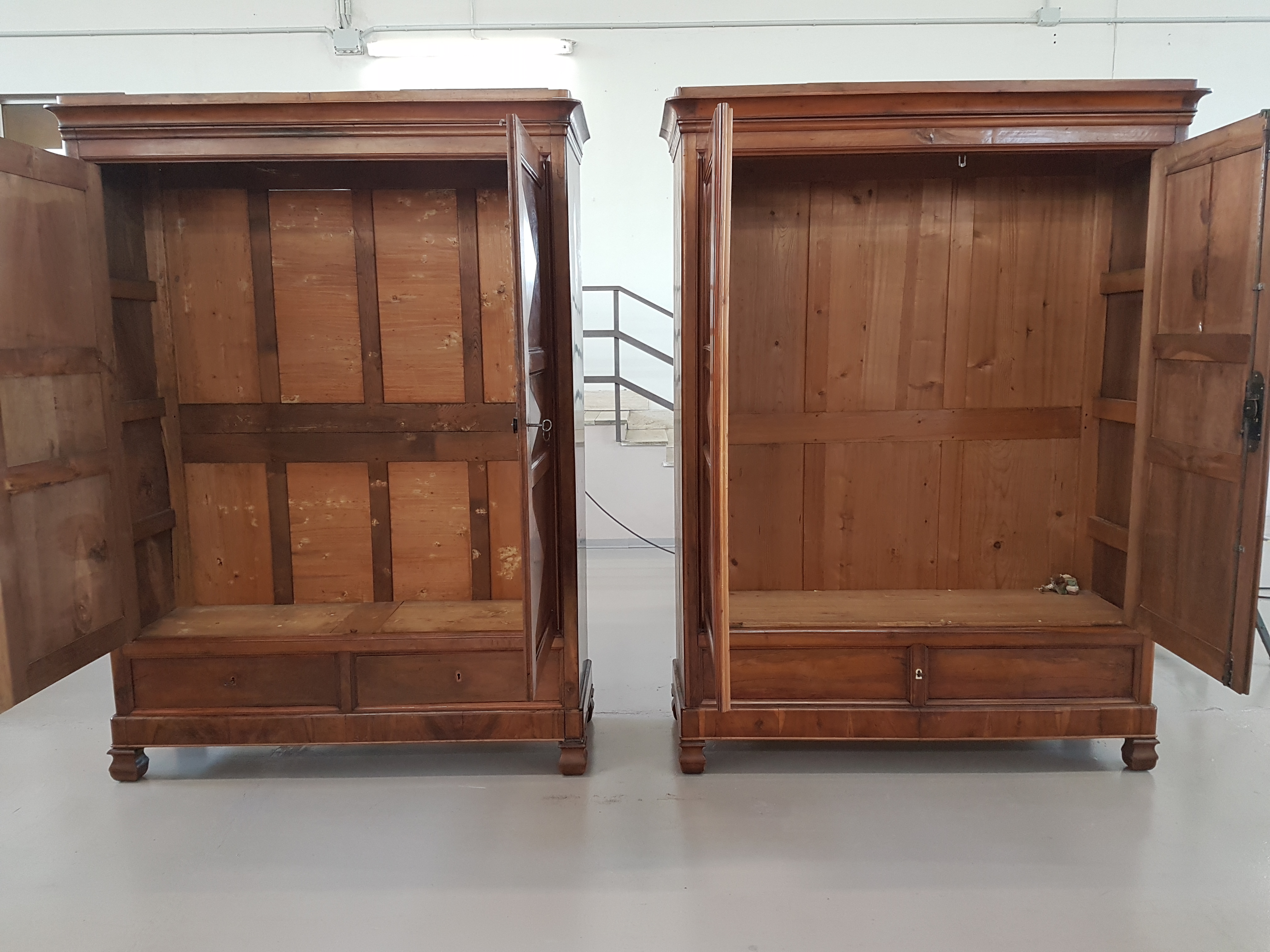 19th Century Italian Charles X Walnut Pair Of Wardrobes For Sale