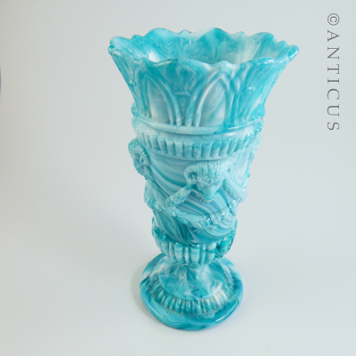 Victorian Slag Pressed Glass Vase Turquoise C15318 For Sale