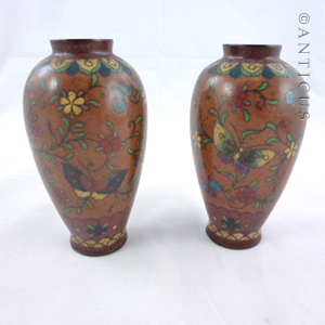 Pair Of Small Cloisonne Vases Japanese C14576 For Sale