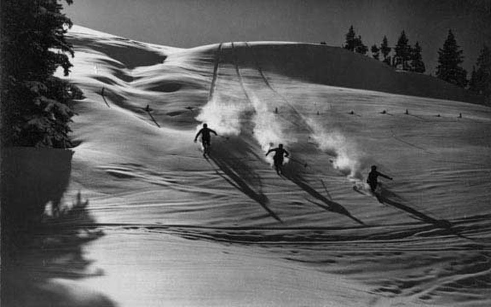 VINTAGE/ANTIQUE ALPINE BLACK and WHITE SKI PHOTOGRAPH, ‘Descent in ...