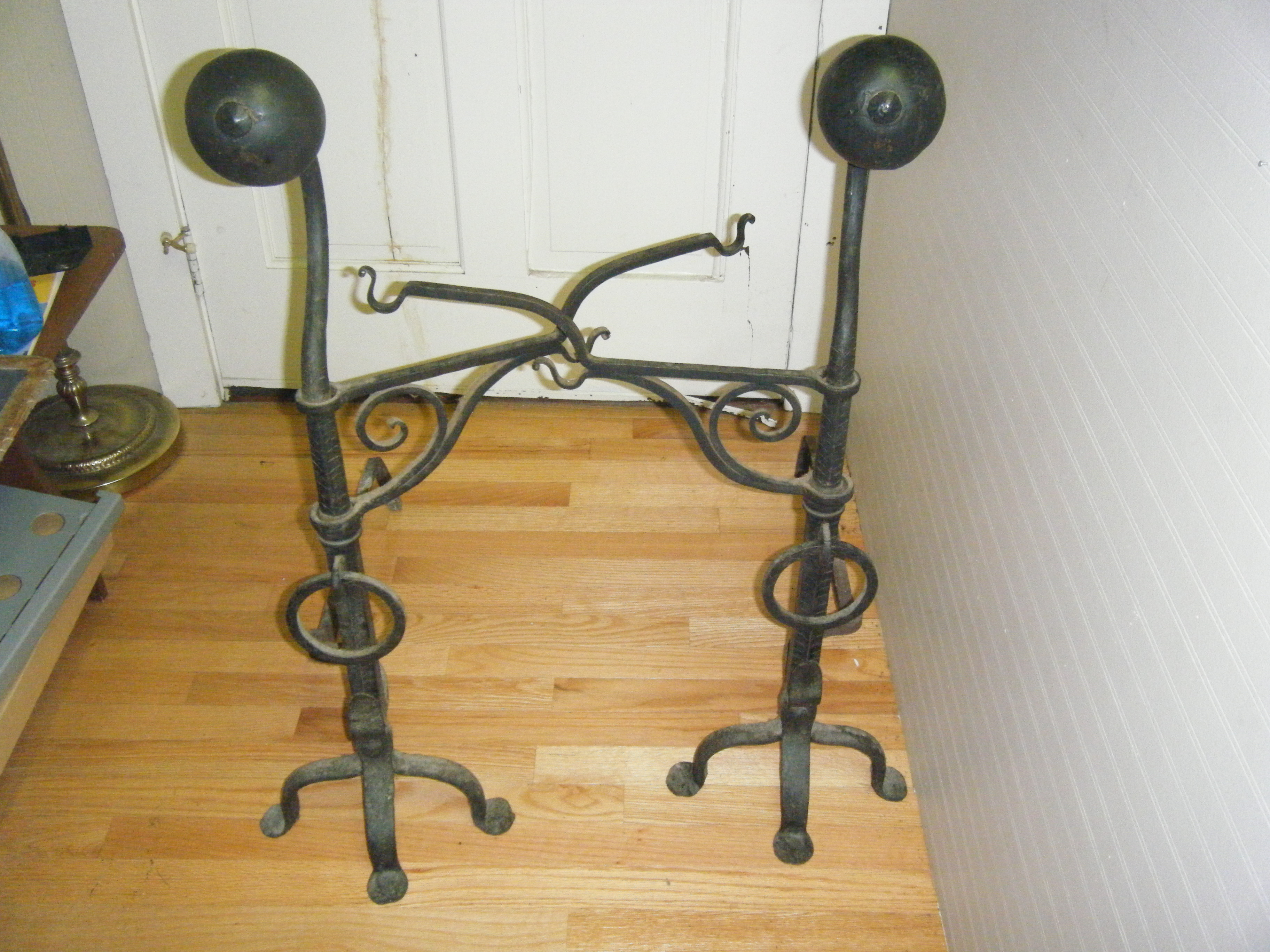 Rod Iron, Handmade 36 ball topped andirons For Sale | Antiques.com ...