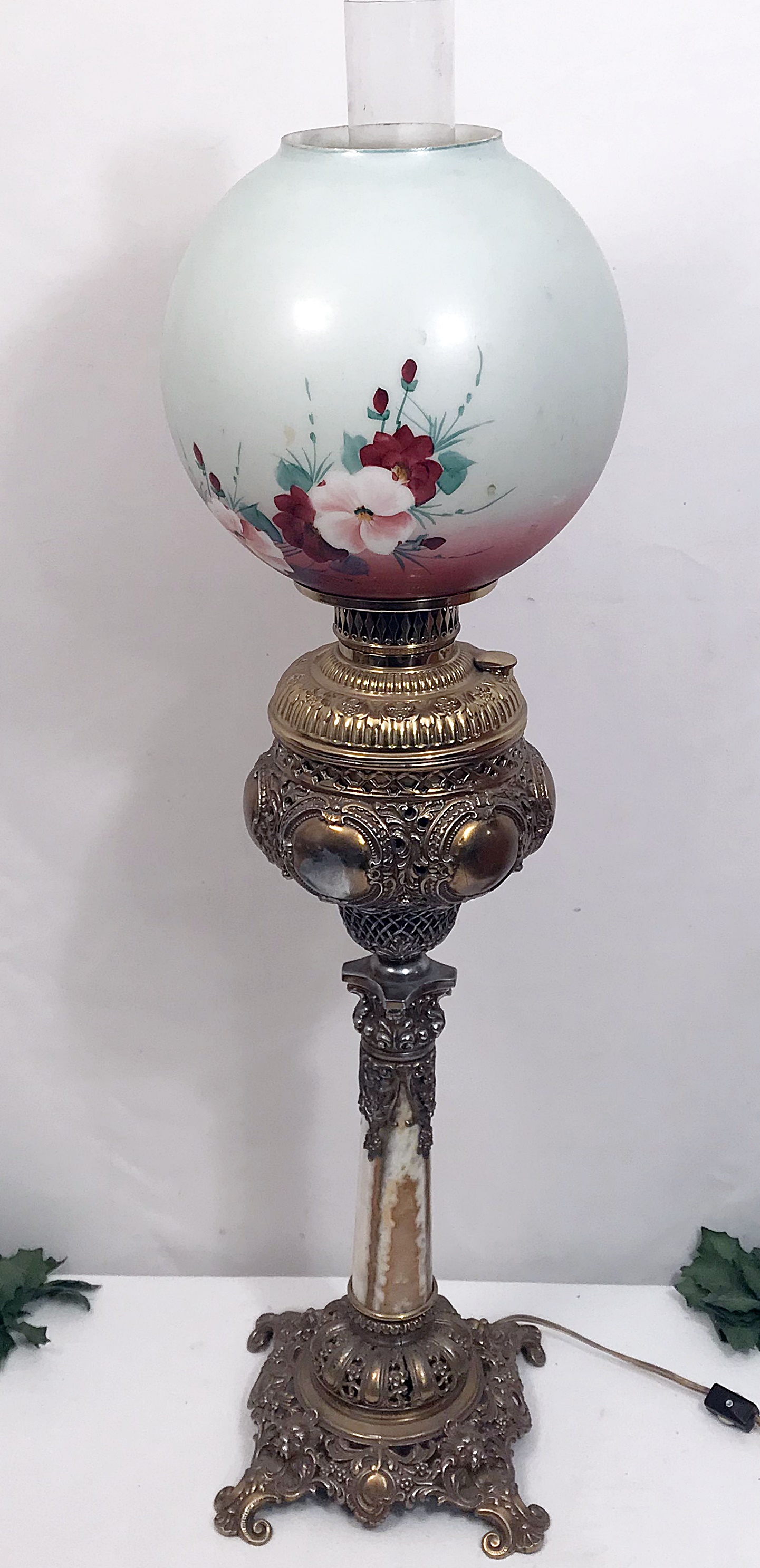 1880s Antique Victorian Marble & Brass Parlor Table Lamp For Sale ...