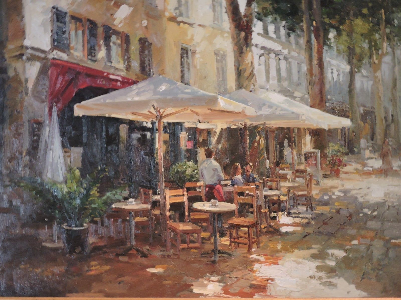 European Cafe Scene - Oil on Canvas Painting For Sale | Antiques.com ...