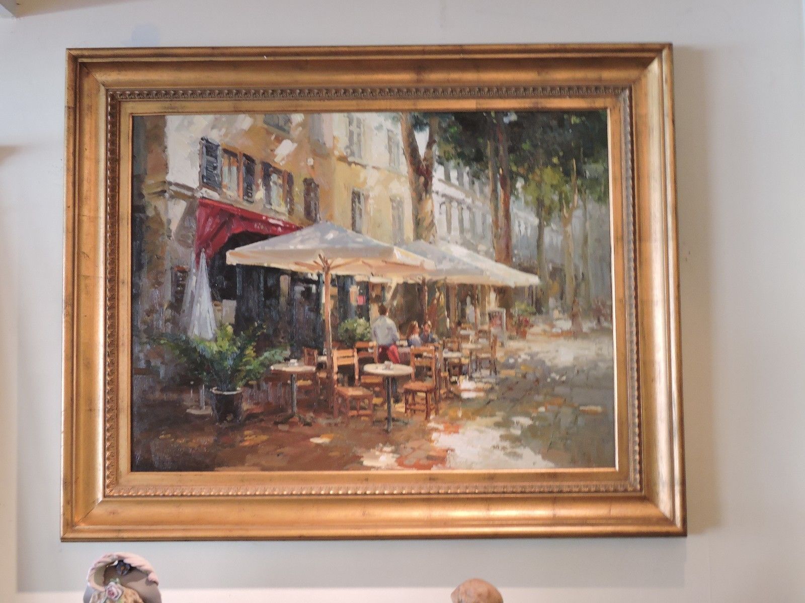 European Cafe Scene - Oil on Canvas Painting For Sale | Antiques.com ...