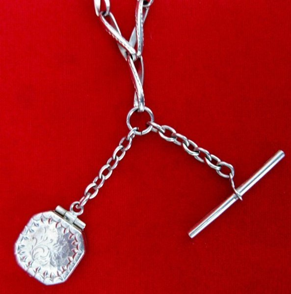 Antique Sterling Silver Watch Chain & Fob Locket For Sale | Antiques ...