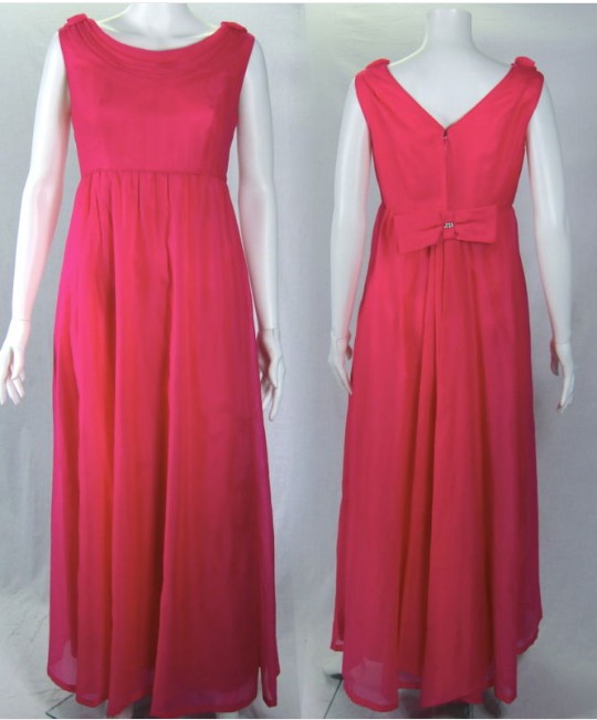 VINTAGE 1960 HOT PINK CHIFFON LONG BACK BOW PARTY DRESS For Sale ...