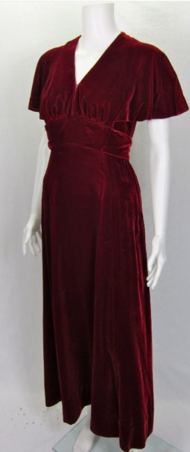 Vintage 1940 luxury red velvet long formal party dress For Sale ...